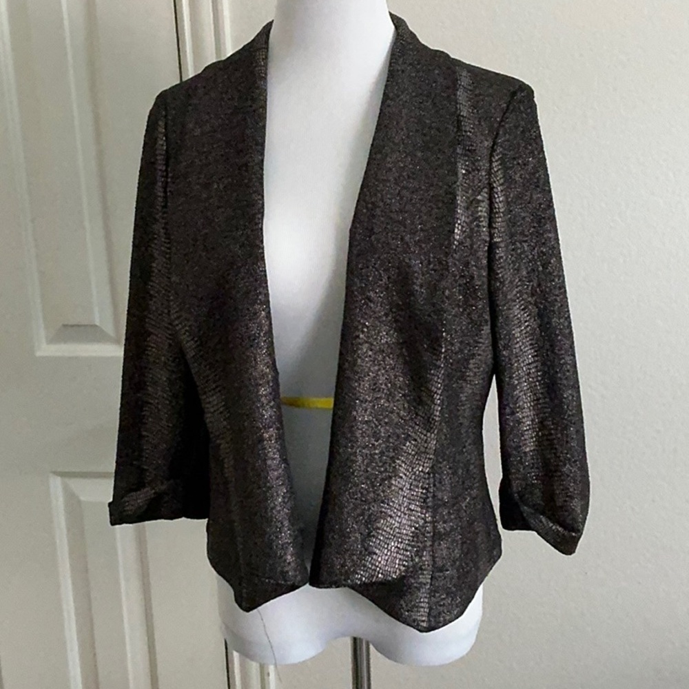 Alberto Makali Jacket Women M Black Silver Shimmer Cover Up Layer Office Drape